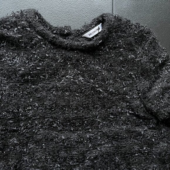 NWT Balenciaga Tweed Knit Sweater Black Wool Back Button Up Quarter Sleeves - Picture 8 of 10